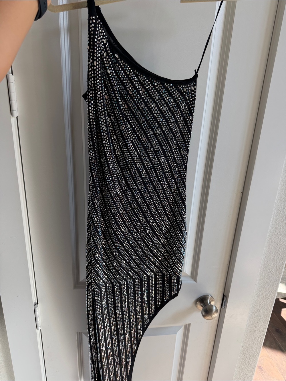 Black Sequin One-Shoulder Dress. Never worn